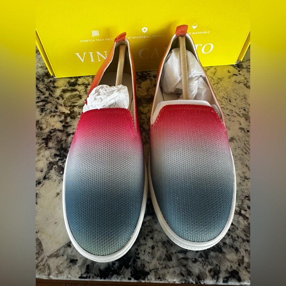 Vince Camuto Red and Gray Ombre Slip-On Washable Sneakers